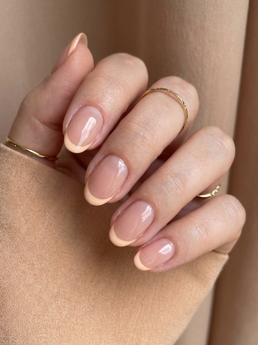 Peach French Nails mit weichen pfirsichfarbenen Spitzen